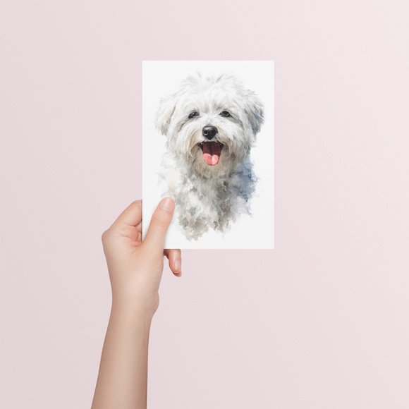 Watercolor White Maltese Dog Portrait Wall Art Print Poster, Unframed - Picture 5 of 6